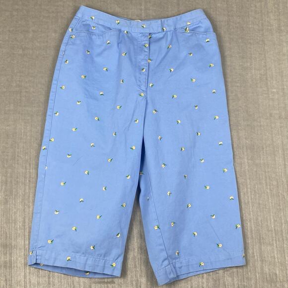 Vintage Talbots Capri Pants Womens Size 4 Sky Blue Pastel Floral Embroidery - Picture 1 of 10